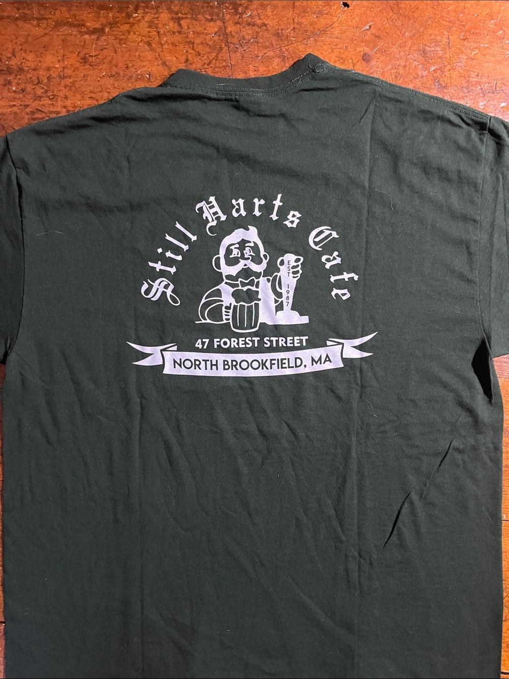 Gildan Dark Green Still Harts Café Graphic Tee North Brookfield,MA